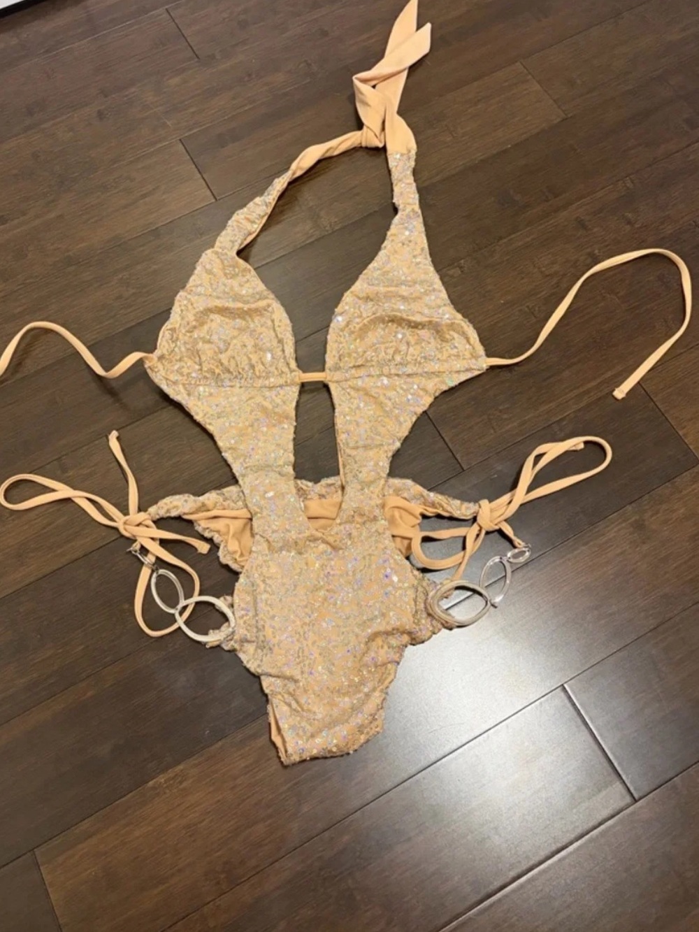NWOT beach bunny monokini size L glitter gold